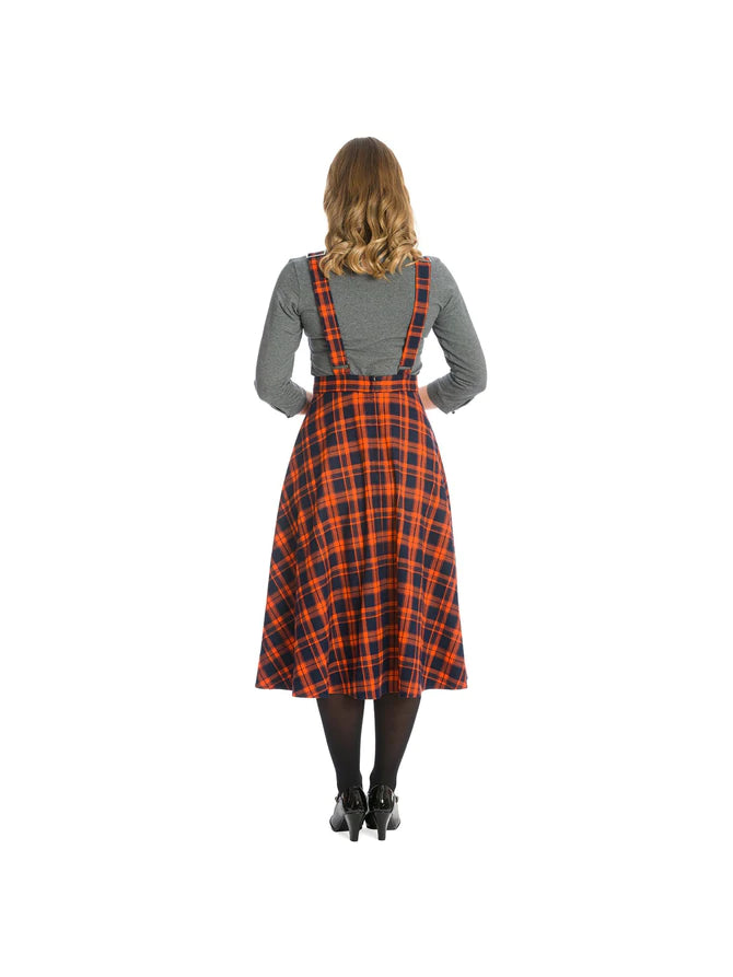50's Length Pinafore Dress in Orange and Black Tartan