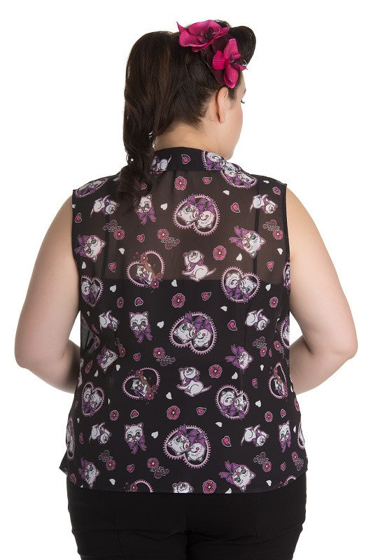 Kitty Blossom PLUS Size Blouse Top Hell Bunny