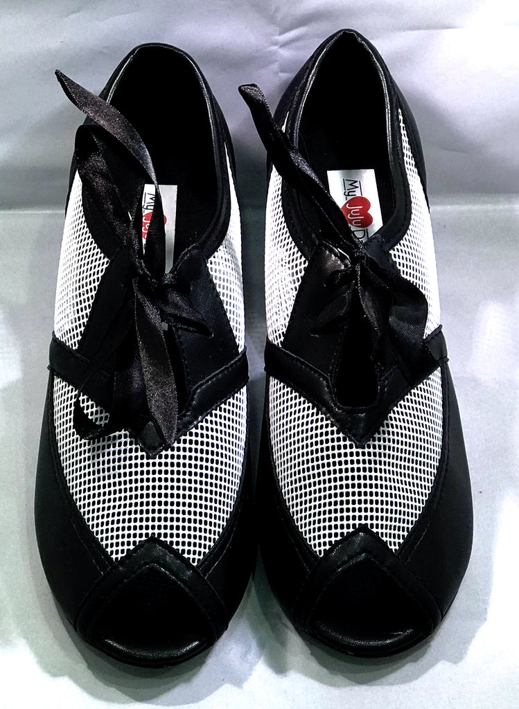 Mesh and Black leather shoe