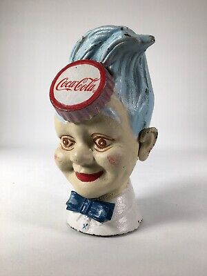 Coke Boy Head Cast Iron Money Box