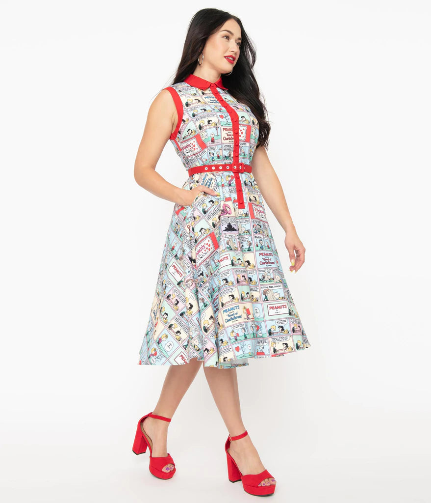 Peanuts x Unique Vintage Comic Print Bethany Swing Dress XS-5X
