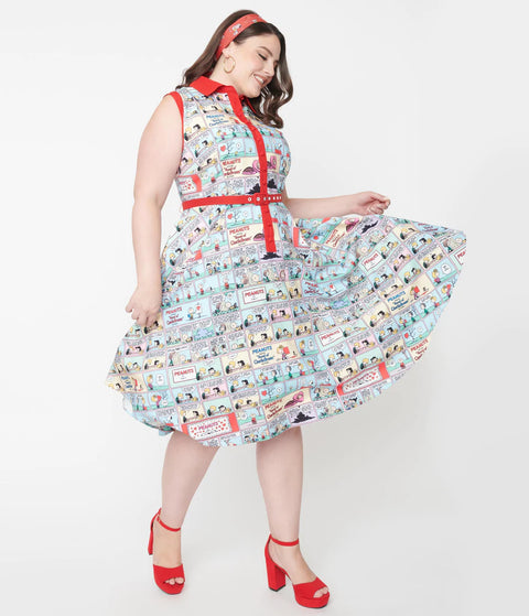 Peanuts x Unique Vintage Comic Print Bethany Swing Dress XS-5X
