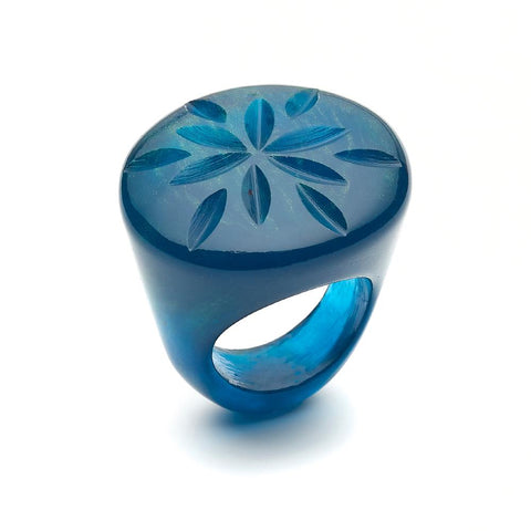 Golden Teal Fakelite Ring