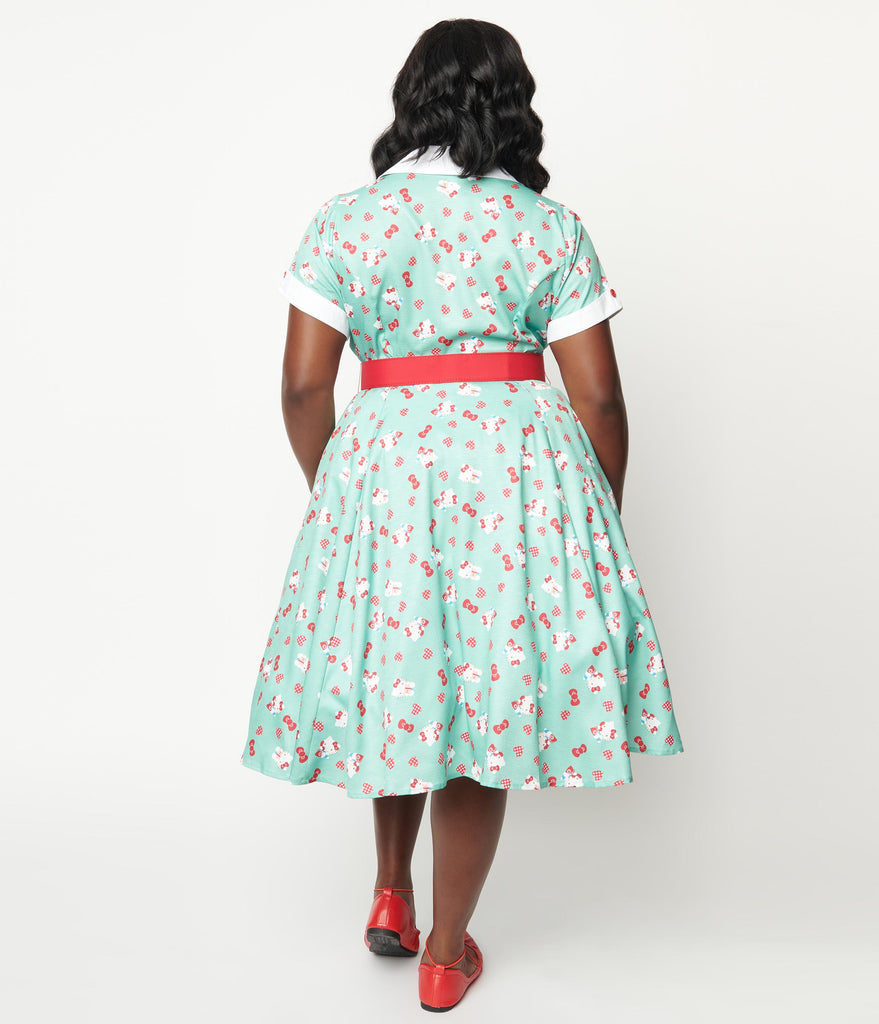 Hello Kitty x Unique Vintage Mint Gingham Hearts Print Venus Swing Dress M to 4XL
