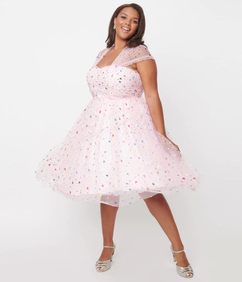 Unique Vintage Pink & Rainbow Hearts SIZE 1X = 16 Dress