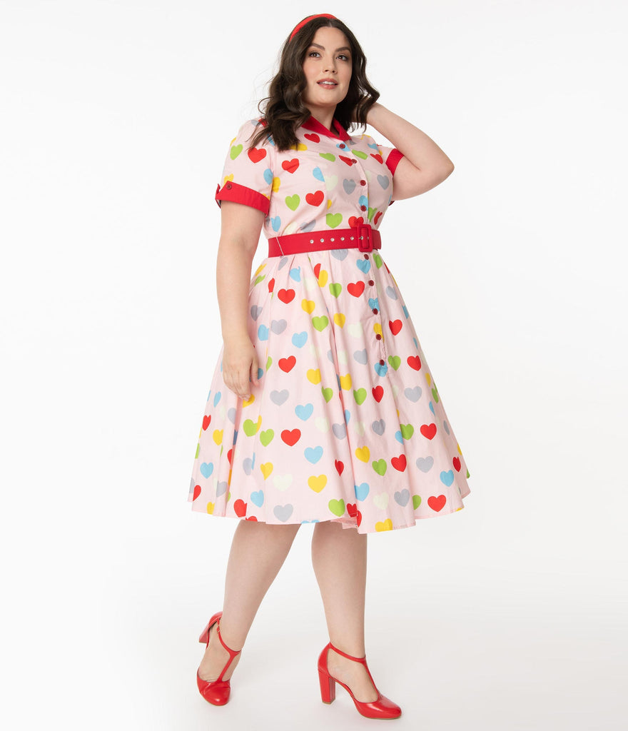 Unique Vintage Valentine Heart Print Venus Swing Dress M to 4XL