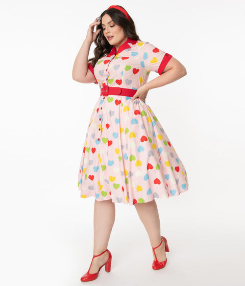 Unique Vintage Valentine Heart Print Venus Swing Dress M to 4XL