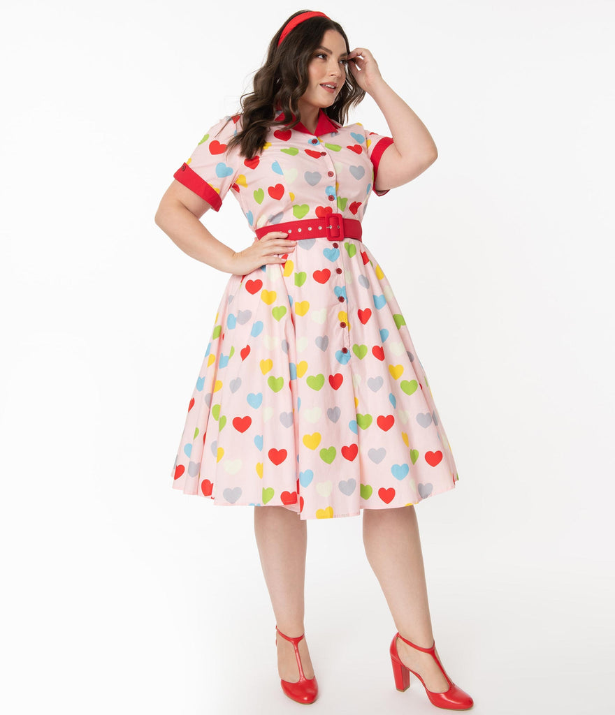 Unique Vintage Valentine Heart Print Venus Swing Dress M to 4XL