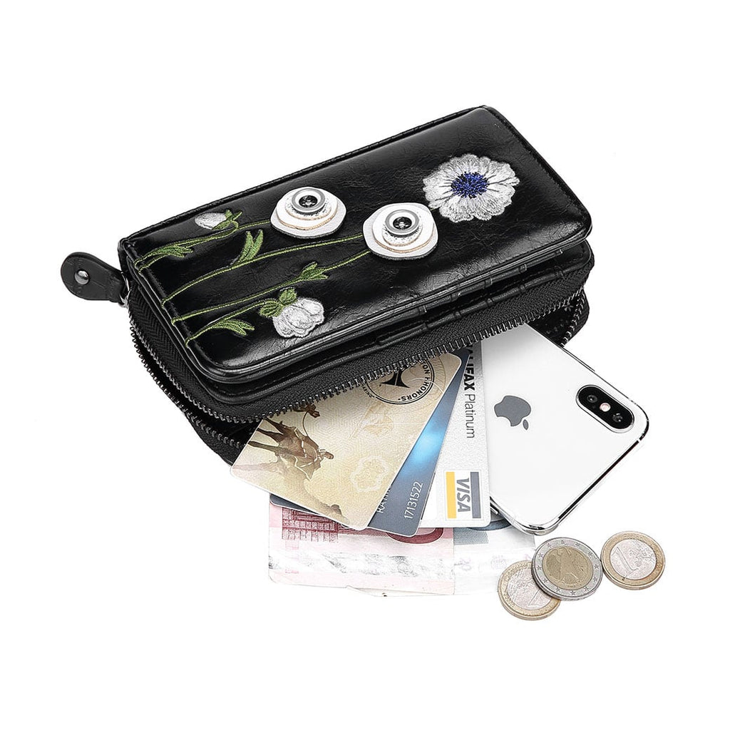 White Poppy Zip Around Wallet