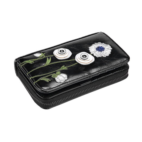 White Poppy Zip Around Wallet