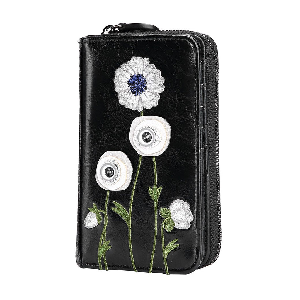 White Poppy Zip Around Wallet