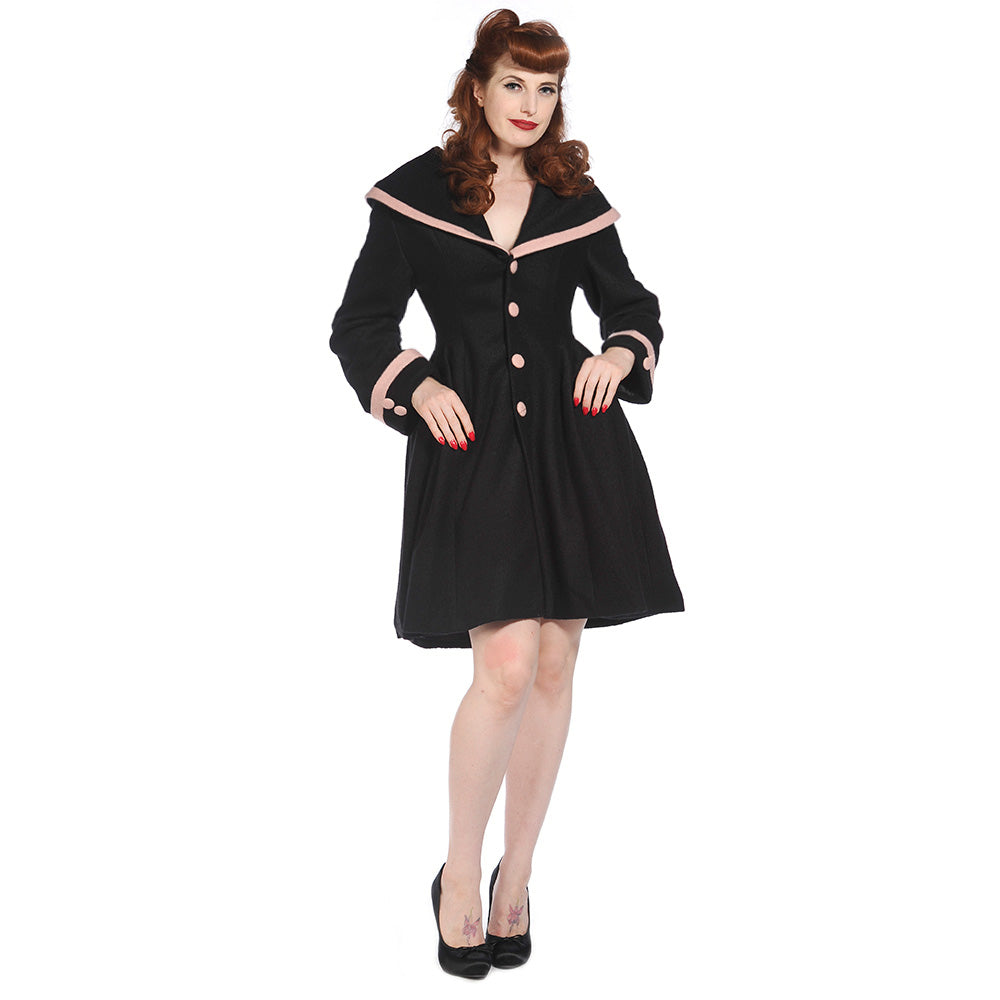 Banned Black Dusty pink Trim  WW2 Style Coat