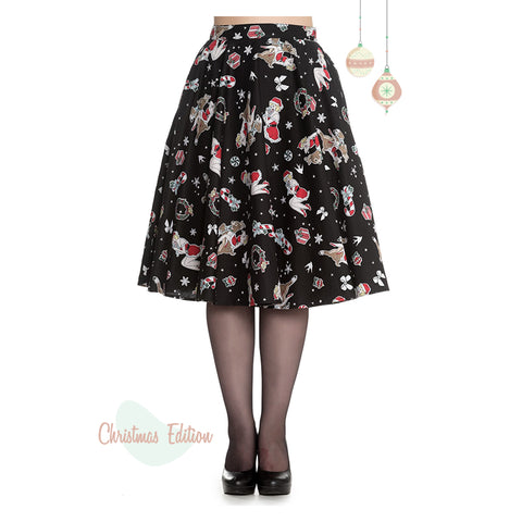 Hell Bunny Blitzen Pin Up Christmas Skirt