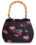 Liquorbrand Retro Bamboo Handle Bag - Flamingos -Black
