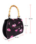 Liquorbrand Retro Bamboo Handle Bag - Flamingos -Black
