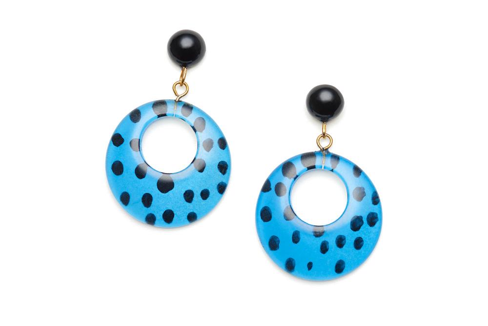 Blue Leopard Drop Hoop Earrings
