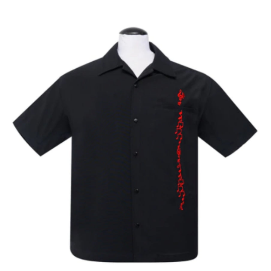 Black Shirt Red Music Notes by Steady