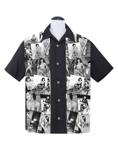 Bettie Page Collage Panel Button Up in Black